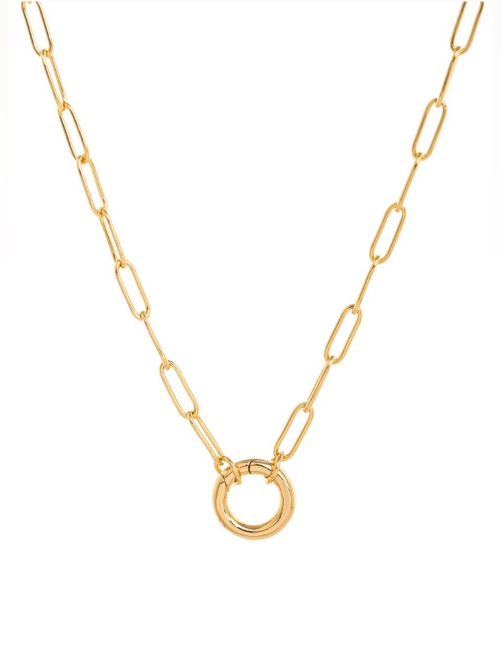 Necklace with Gold Tone Paperclip Chain & Circle Center Hinged Clasp, Add Charms
